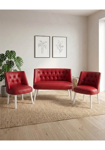 Milano Kırmızı Deri Çay Seti Koltuk Takımı 2+1+1 Ofis Balkon Kuaför Bekleme Koltuğu Beyaz Ahşap Ayaklı Milano Kırmızı Deri Çay Seti Koltuk Takımı 2+1+1 Ofis Balkon Kuaför Bekleme Koltuğu Beyaz Ahşap Ayaklı