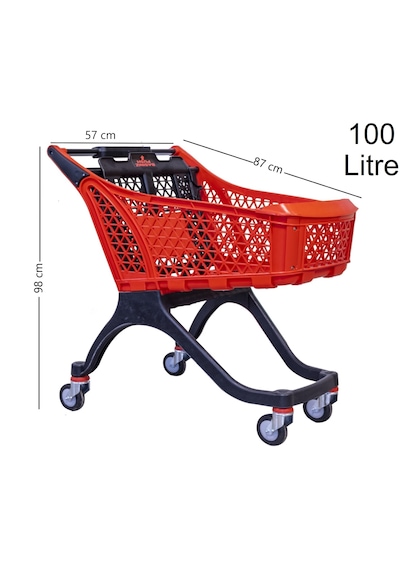 100 Litre Kartal Plastik Market Alışveriş Arabası Kırmızı / En:57 Boy:87 Yükseklik:98 Cm