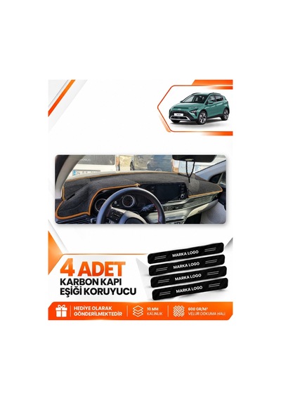 Hyundai Bayon 2021-2026 Uyumlu Ön Torpido Koruma Kılıfı Halısı Örtüsü - Siyah Kahverengi