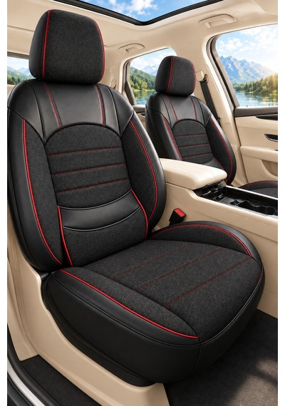 Renault Laguna 2001-2015 Uyumlu Levante Serisi Bel Destekli Keten Siyah Kırmızı Koltuk Kılıfı 22232055