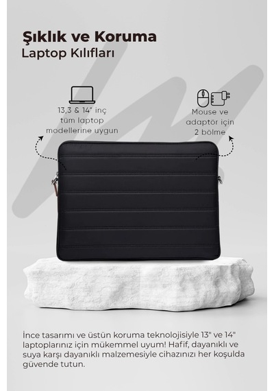 Mussen Laptop Kılıfı Su Geçirmez Macbook Neo Air Pro 13-14 İnç Siyah Siyah