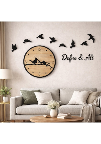 Salon Duvar Saati 40 Cm Kuşlar 8 Adettir Şık Kişiye Özel No 10018 Çok Renkli