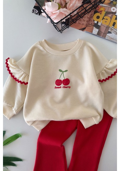 Minigimin Cicileri Kiraz Baskılı Taytlı Kız Bebek 2 Li Takım - Kırmızı