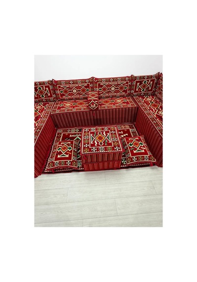 Kırmızı Anadolu Modeli U Şark Köşesi Seti 40 Cm Ultra Süngerli Çökmeyen Yer Minderli