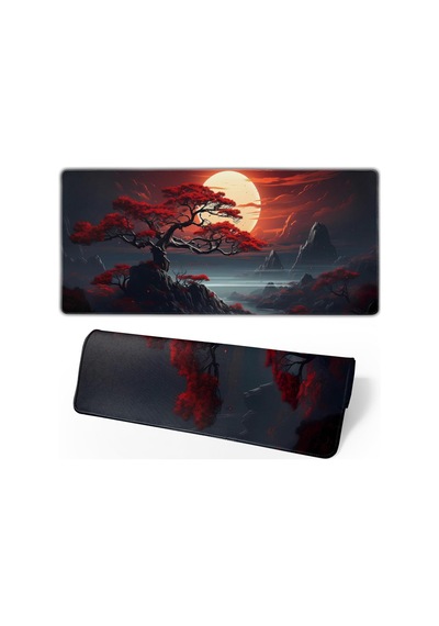 Darkness Red Moon Masa Matı Japon Mouse Pad, Büyük Kiraz Çiçeği Masa Örtüsü, Xl Anime Oyun Klavyesi Mat, Kaymaz
