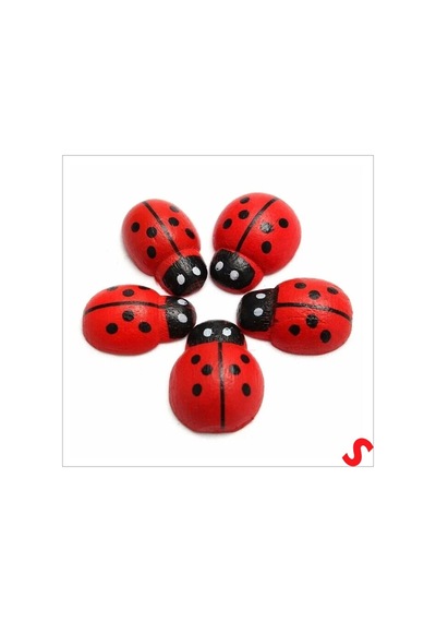 Uğur Böceği Ahşap Sticker, 1,5cm X 1,2cm X 15 Adet - Kırmızı