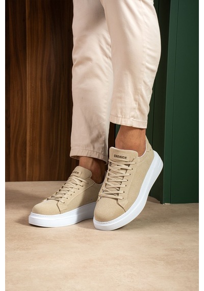 Bağcıklı Erkek Sneaker Bej Süet