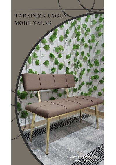 Özcan Metal Metal Ayaklı Metal Kasalı Sırtlı Gold Mutfak Salon Antre Yatak Odası Puf Bank Oturak Bench Kahverengi