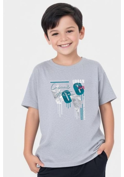 Panios Kids Hope Baskılı Erkek Çocuk Yuvarlak Yaka Kısa Kollu T-shirt Gri