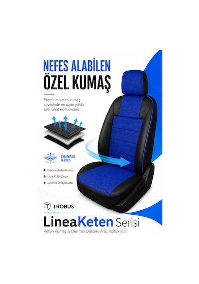 Renault Broadway 1990-2000 Uyumlu Lineaketen Serisi Ortopedik Mavi Siyah Mavi Koltuk Kılıfı