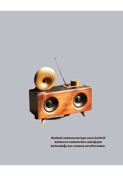 Çift Hoparlörlü Bluetooth Gramofon Speaker - Fm Radyo, Usb, Sd Kart Ve Aux Girişli