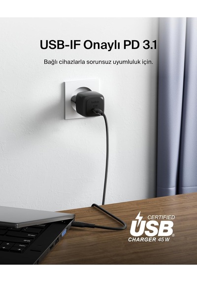 Belkin Kompakt Duvar Şarj Cihazı 45 W, Apple Uyumlu iPhone 16, 16 Plus,