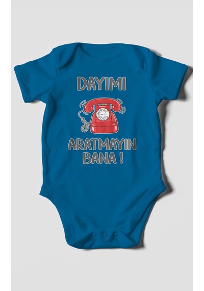 Morivokids Dayımı Aratmayın Bana Kısa Kollu Bebek Body %100 Pamuk Koyu Mavi
