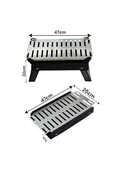 Tr Paslanmaz Izgaralı Portatif Katlanır Mangal 47x25cm Model X1 - Taşıma Çantalı Pratik Diğer