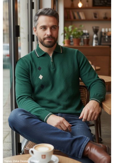 Kamalı Erkek Nefti Tüylenme Yapmayan Standart Fit Normal Kesim Nakış Desen Polo Yaka Triko Kazak Kamalı Erkek Nefti Tüylenme Yapmayan Standart Fit Normal Kesim Nakış Desen Polo Yaka Triko Kazak
