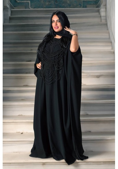Crystalia Black Pearl Abaya Siyah