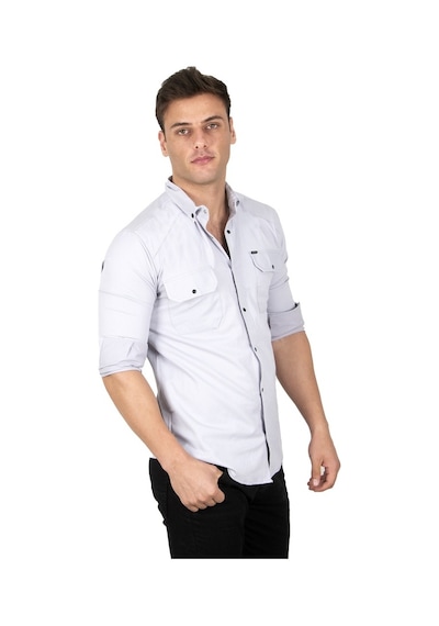 Deepsea Erkek Gri Fitilli Çıtçıtlı Kot Gömlek 300421 Gri