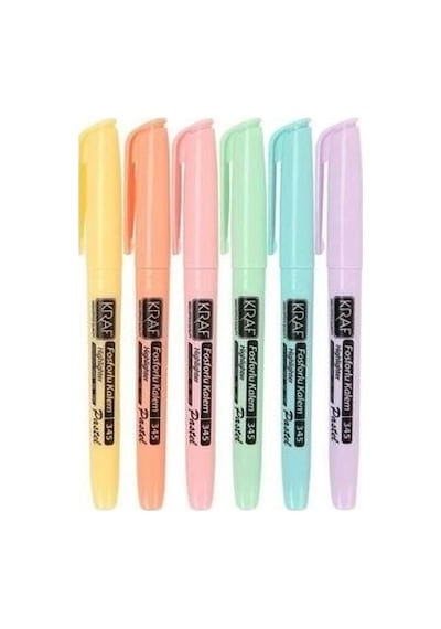Fosforlu Kalem Seti 6'lı Pastel Renklerle Ergonomik Tasarım 124-Pembe