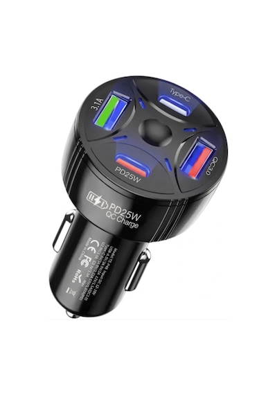 Super Şarj 4 Port Pd25w, Qc3.0, Araç Şarjı Çakmaklık, 2x Usb 2x Type-c, Çoklayıcı, 12-24v, 5v/6a Max