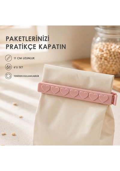 Lexroo 6 Lı Poşet Kapatıcı Klips Seti, Torba Ve Ambalaj Kapatma Aparatı, Gıda Saklama Paket Mandalı Çok Renkli