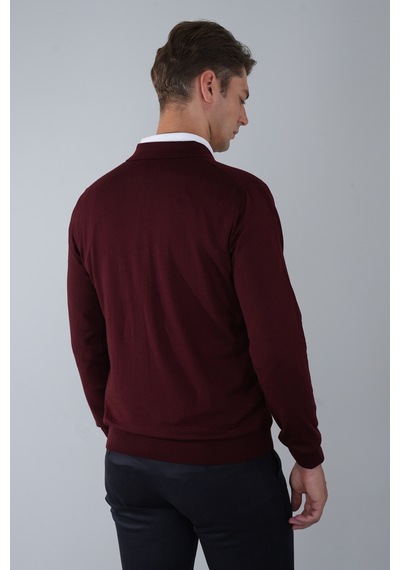 Bisse Bordo Düğmeli Polo Yaka Erkek Yün Triko Tr24k24201 D25 Bordo