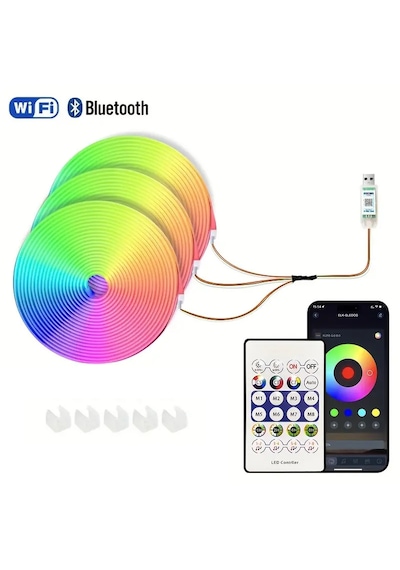 Rgb Neon Piksel Led Kumandalı Sese Duyarlı Bluetooth 5 Metre Usb İle Çalışan 220 Volt Tak Çalıştır 5 METRE