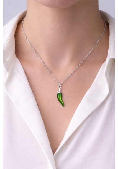 Çekirdekjewelry 925 Ayar Gümüş Yeşil Biber Kolye Minimal Şık Tasarım Kadın Kolye Gümüş