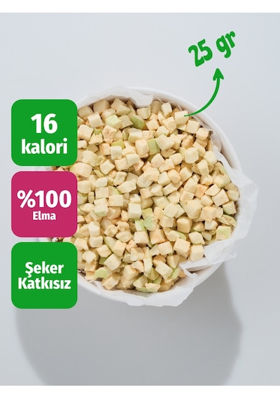 Freeze Dried Elma Dondurularak Kurutulmuş Küp Dilim 25 Gr 25 G