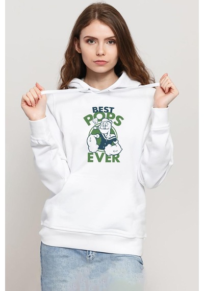 Popeye Best Pops Ever Beyaz Kadın 3ip Kapşonlu Sweatshirt 001