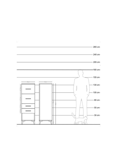 Hyperion Dolap 4 Çekmeceli 44x44x134 Çam-antrasit Atlas Çam
