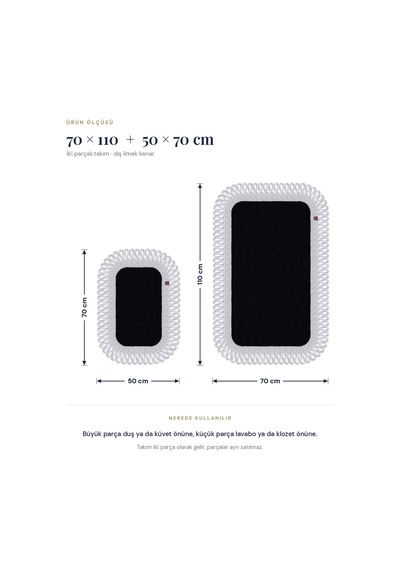 Banyo Paspası Takımı 70x110+50x70 Cm Dış Trikot Siyah & Gümüş Gri
