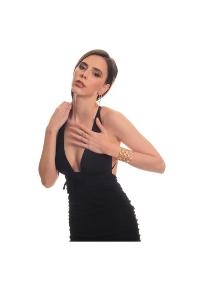 Labalaba Kadın Mat Altın Kaplama Dikdörtgen Formlu Tasarım Küpe & Bileklik & Yüzük Seti Altın