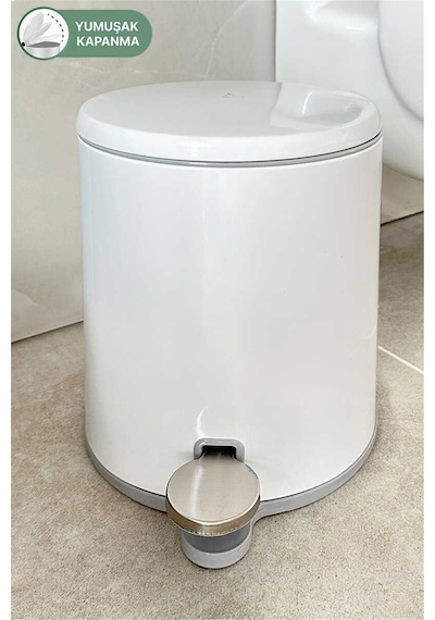 Cigo 6 Lt Yumuşak Kapanan Pedallı Banyo Mutfak Ofis Çelik Çöp Kovası - Beyaz & İç Kısım Gri-7311 Cigo 6 Lt Yumuşak Kapanan Pedallı Banyo Mutfak Ofis Çelik Çöp Kovası - Beyaz & İç Kısım Gri-7311