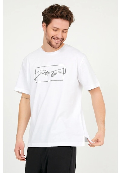 Startmore Unisex Çizim El Baskılı Oversize Garalio T-shirt Beyaz