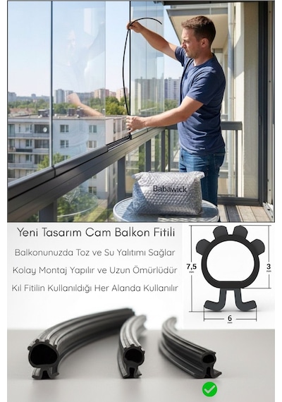 Cam Balkon Fitili 6mm Yükseklik 5 Metre Uzunluk Toz, Ses Ve Isı Yalıtımı İçin Kıl Fitil Alternatifi Diğer