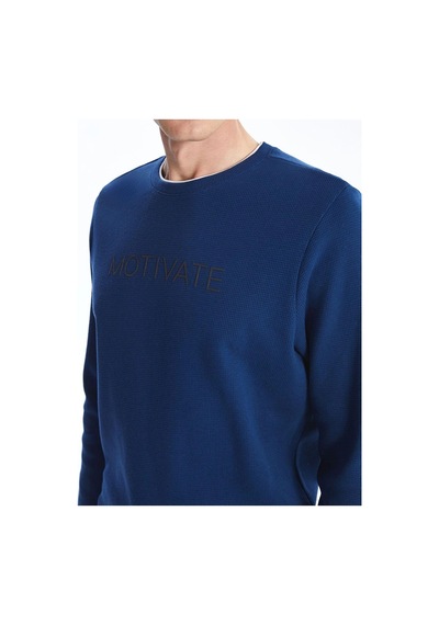 LC Waikiki Lacivert Bisiklet Yaka Uzun Kollu Baskılı Erkek Sweatshirt Çok Renkli