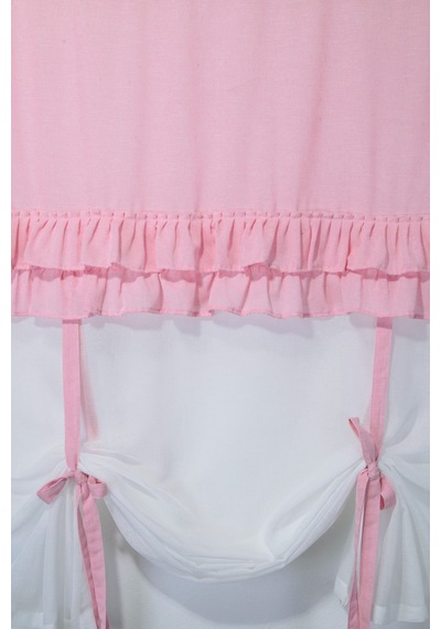 Country Style Potlu Perde Çift Fırfırlı Bebe Pembesi
