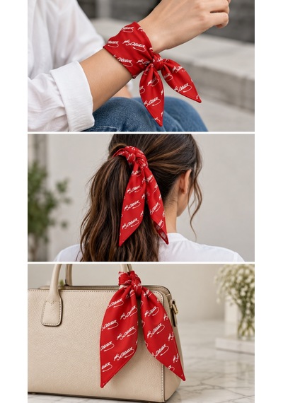 Herşeynota Atatürk İmza Desenli Kırmızı %100 Pamuk 52x52 Cm Fular Bandana Okul, Etkinlik, Tören, Gösteri Çok Renkli