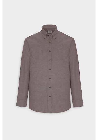 AC&Co / Altınyıldız Classics Tailored Slim Fit Dar Kesim Düğmeli Yaka Oxford Erkek Gömlek Kahverengi