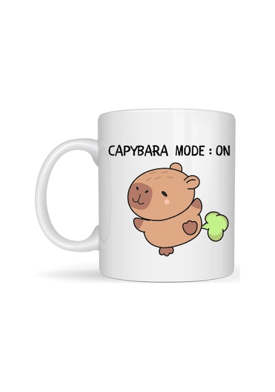 Capybara Mode On Yazılı Komik Tasarım Kupa Model 238 Sevimli Baskılı Seramik Kahve Kupası Çok Renkli