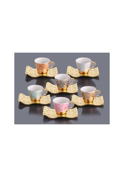 Türk Kahvesi Fincan Takımı Lüks 6 Kişilik Metal Renkli-gold Selçuklu Model Altın