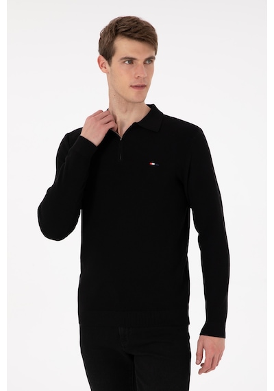 U.S. Polo Assn. Erkek Regular Fit Yarım Fermuarlı Siyah Basic Kazak 50298266-VR046