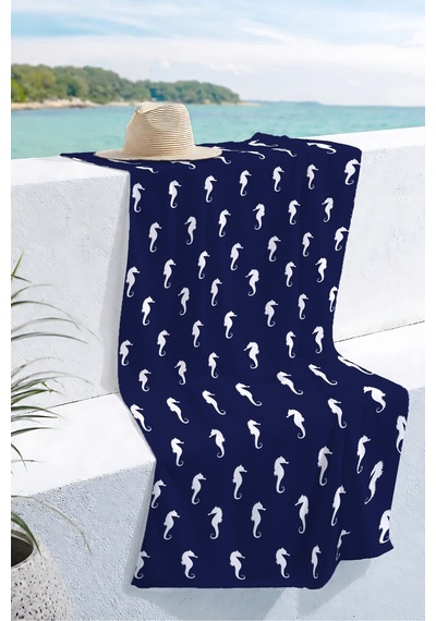 Denizatı Marine Plaj Havlu Örtüsu - Lacivert Beyaz Nautical Hızlı Kuruyan Mikrofiber Havlu Örtü Eski Şeftali