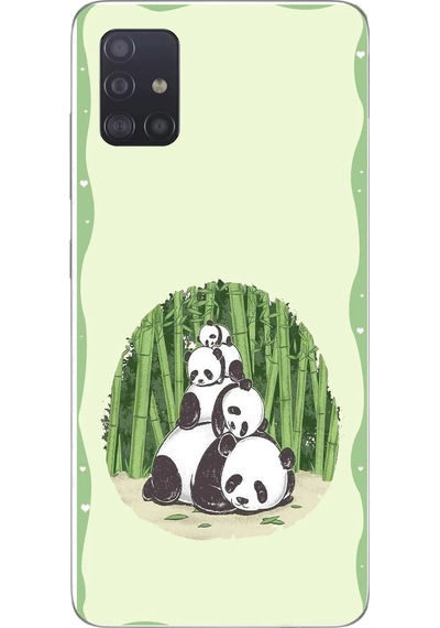 Samsung Galaxy A51 Uyumlu Panda Ailesi Baskılı Silikon Kılıf Renkli