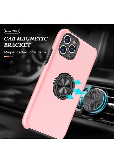 Apple iPhone Uyumlu 11 Pro Max Kılıf Elit Yüzüklü Kapak - Pembe Düz Renkli