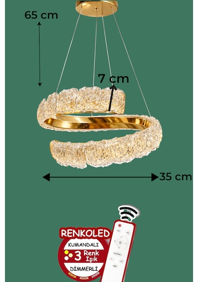 Kumandalı 3 Renk Modern Sarkıt Led Avize Krom Altın - Gold
