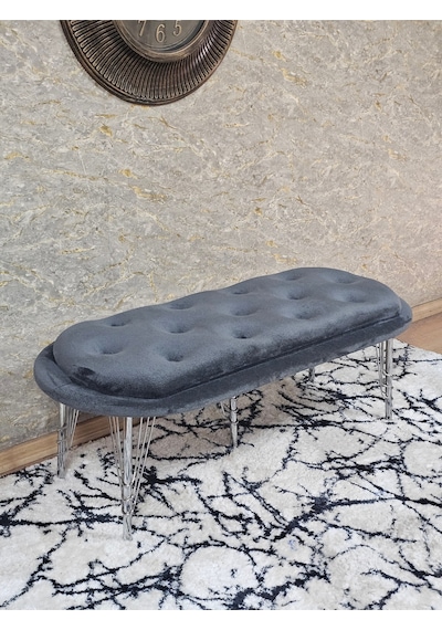 Zafir Ufo Oturak Bench - Krom Kaplama Telli Ayak - Oturak - Bench - Puf - Yatak Ucu Pufu Füme