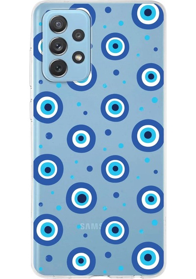 Samsung Galaxy A72 İle Uyumlu 1mm Slim Fit Nazar Boncuğu 1 Baskılı Şeffaf Kılıf Şeffaf