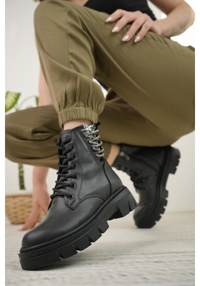 Nesil Shoes Fncy 206 Siyah Fermuarlı Kadın Bot-siyah Siyah