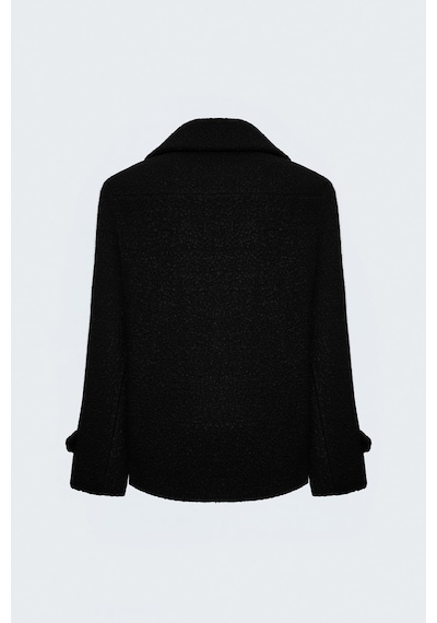 Sateen Dokulu Buklet Kısa Kaban - Siyah-138057